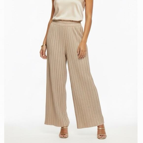 Zara Pleated Wide Leg Pants Womens S Cream High Rise Elastic Waist Minimalist - Picture 1 of 7